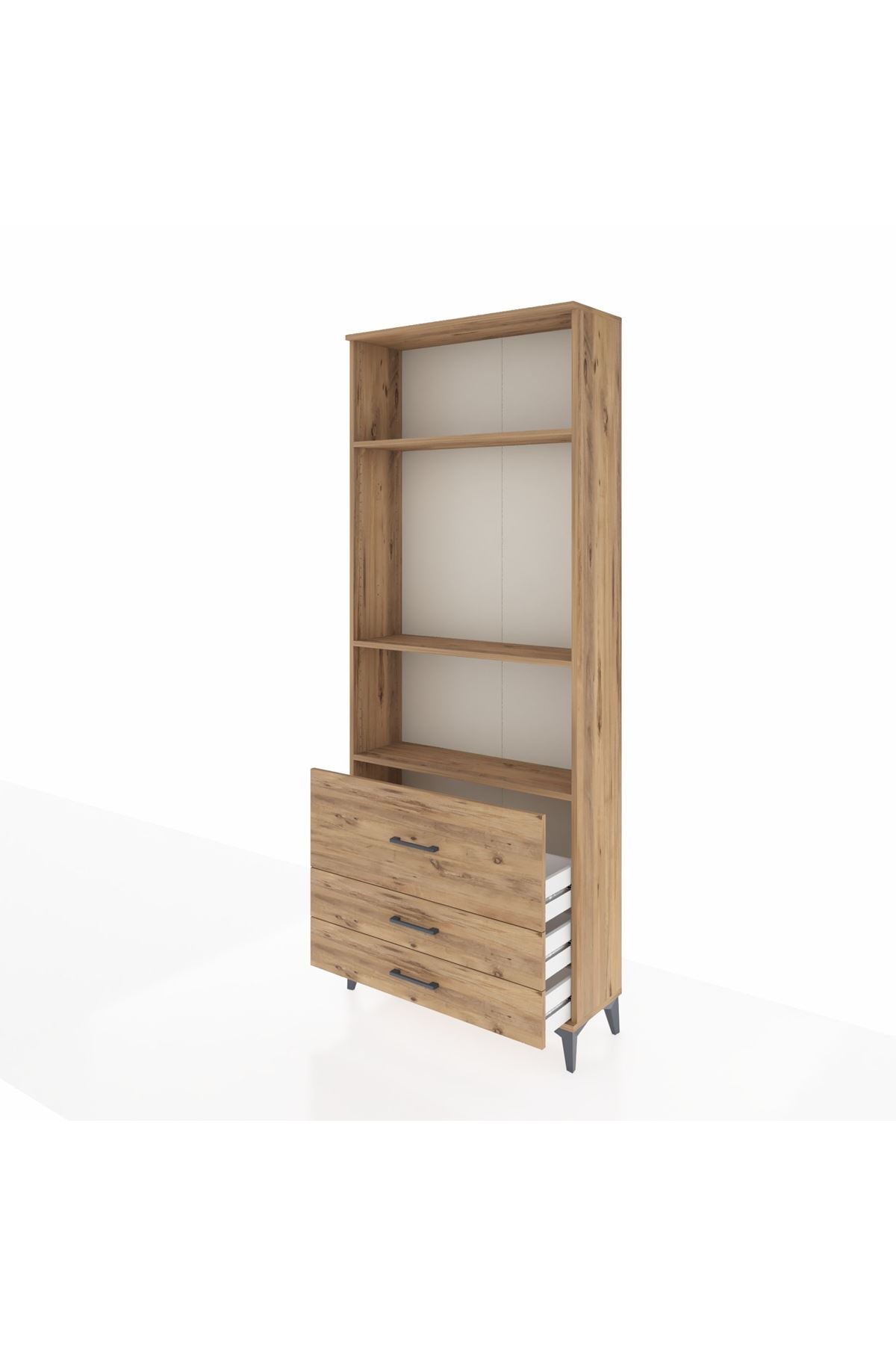 Arges Dolap 3 Raflı 3 Çekmeceli 88x30x221 Çam-Çam