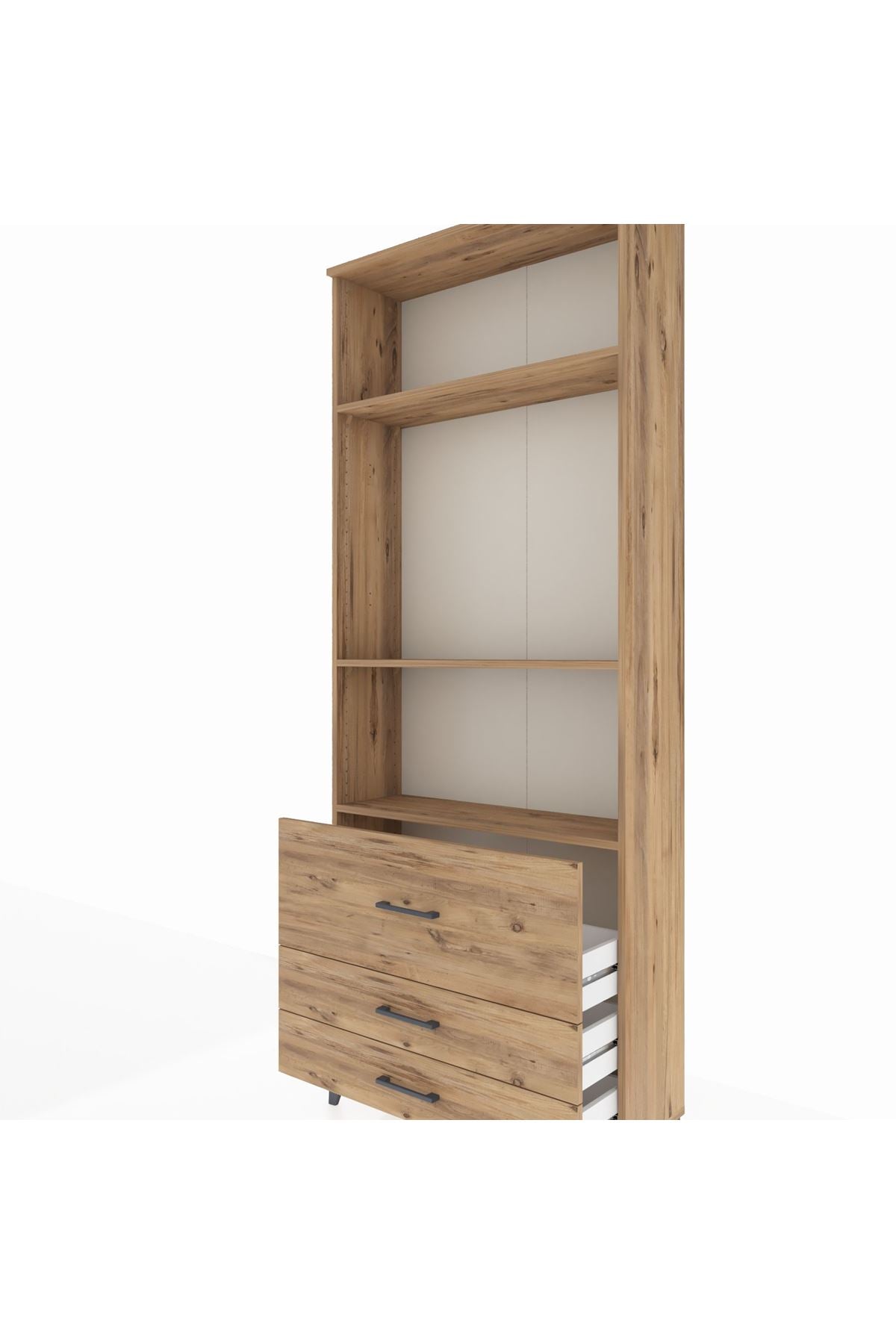 Arges Dolap 3 Raflı 3 Çekmeceli 88x30x221 Çam-Çam