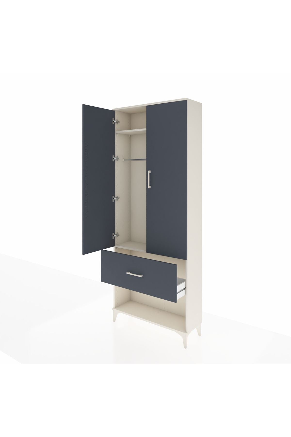 Arges Dolap 2 Raflı Tek Çekmeceli Tek Askılı 88x30x221 Aytaşı-Antrasit