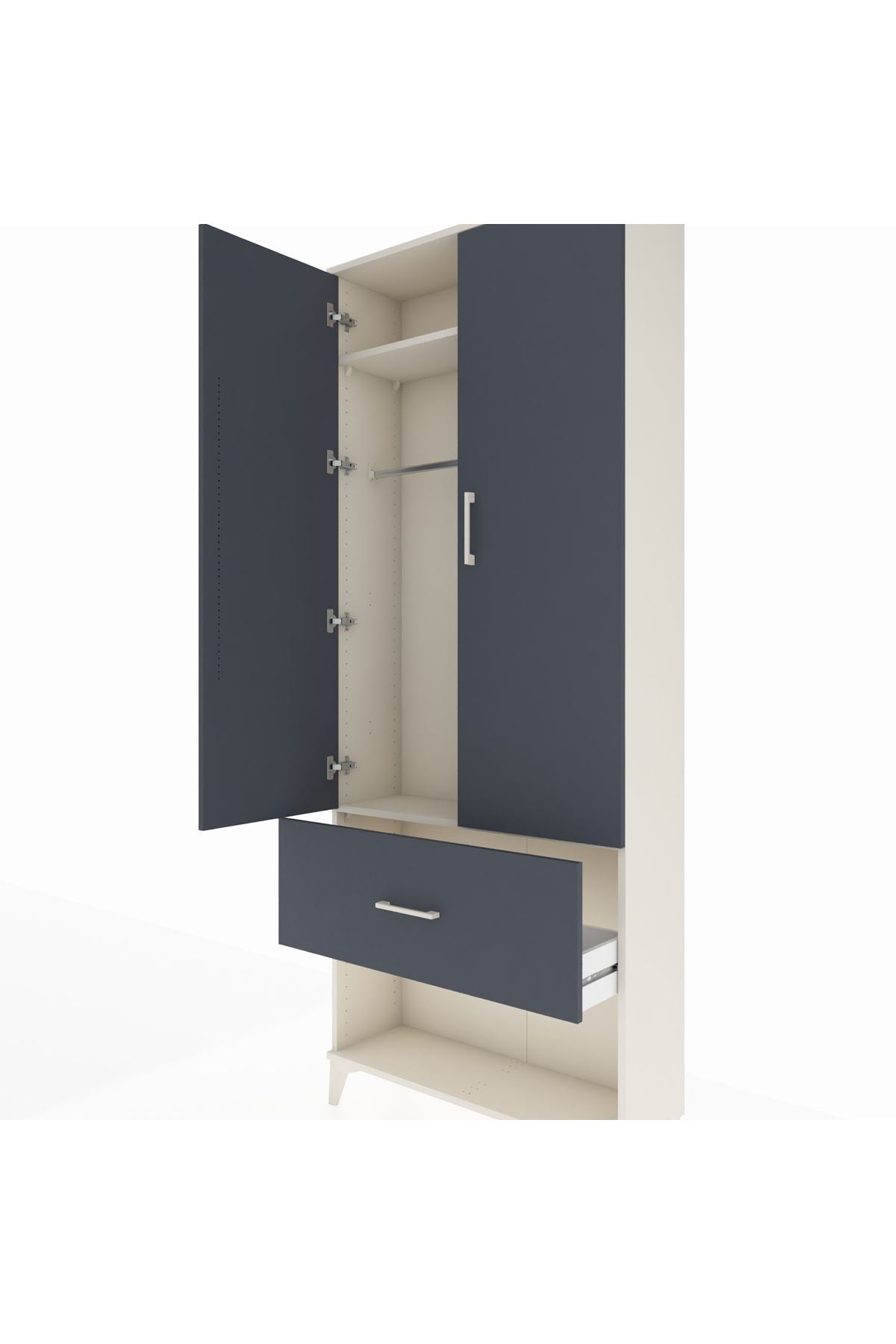 Arges Dolap 2 Raflı Tek Çekmeceli Tek Askılı 88x30x221 Aytaşı-Antrasit