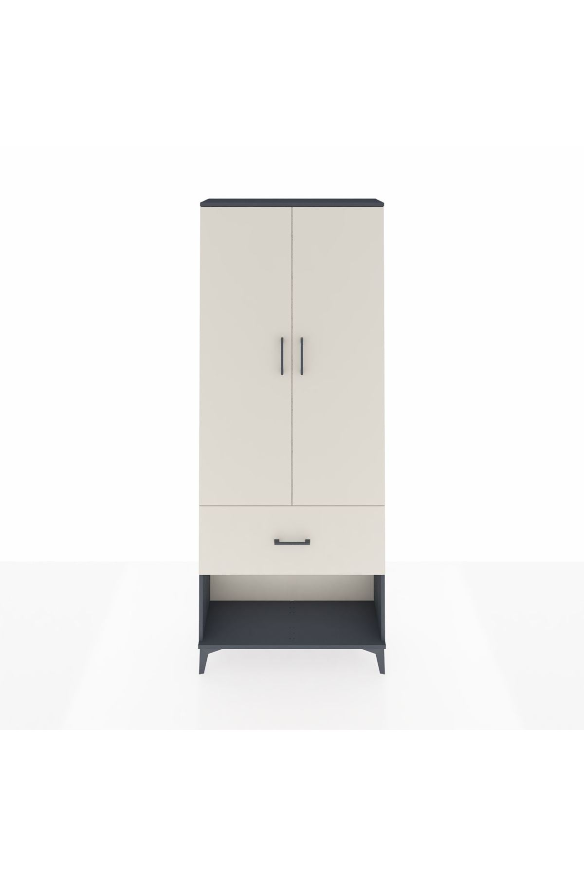 Arges Dolap 2 Raflı Tek Çekmeceli Tek Askılı 88x30x221 Antrasit-Aytaşı