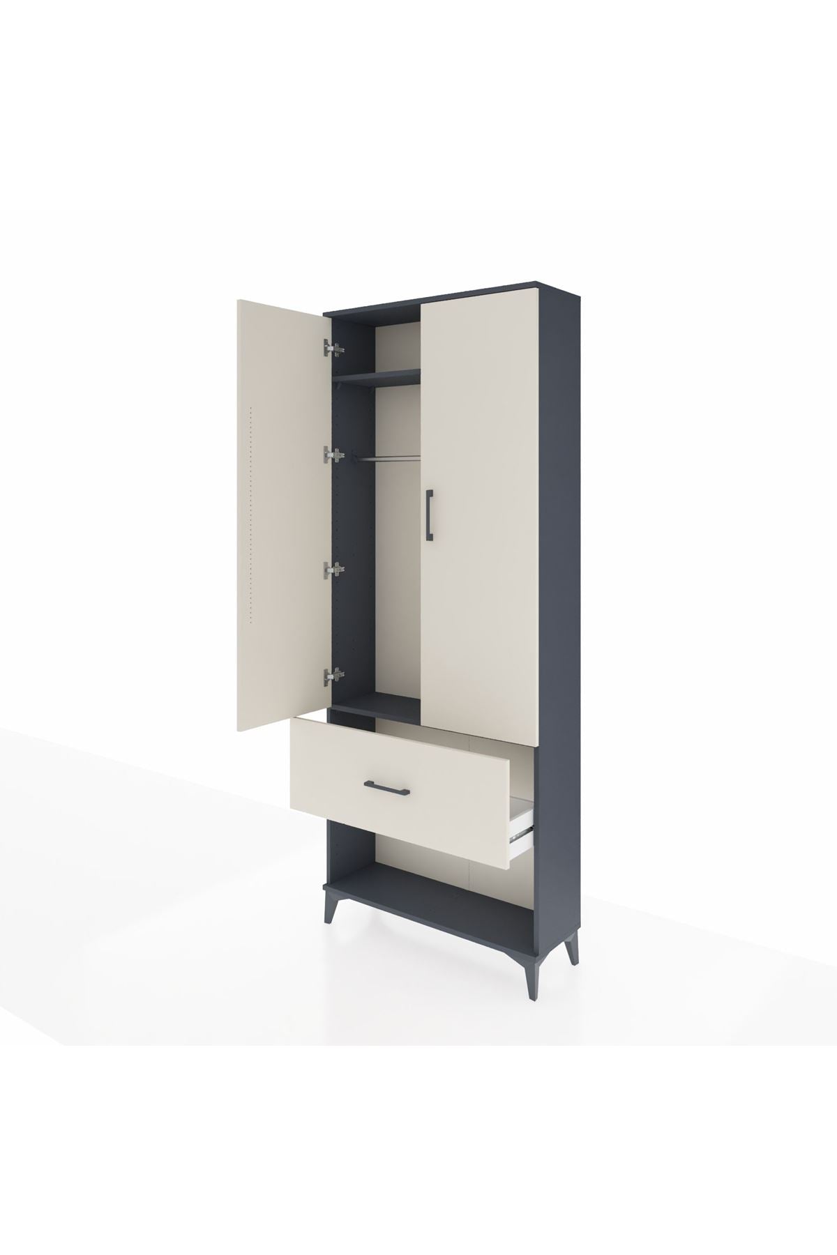 Arges Dolap 2 Raflı Tek Çekmeceli Tek Askılı 88x30x221 Antrasit-Aytaşı