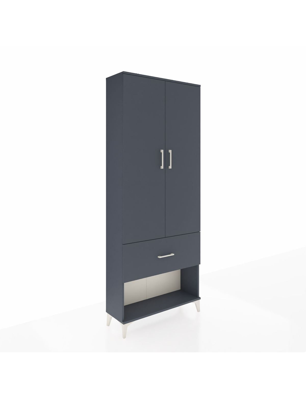 Arges Dolap 2 Raflı Tek Çekmeceli Tek Askılı 88x30x221 Antrasit-Antrasit