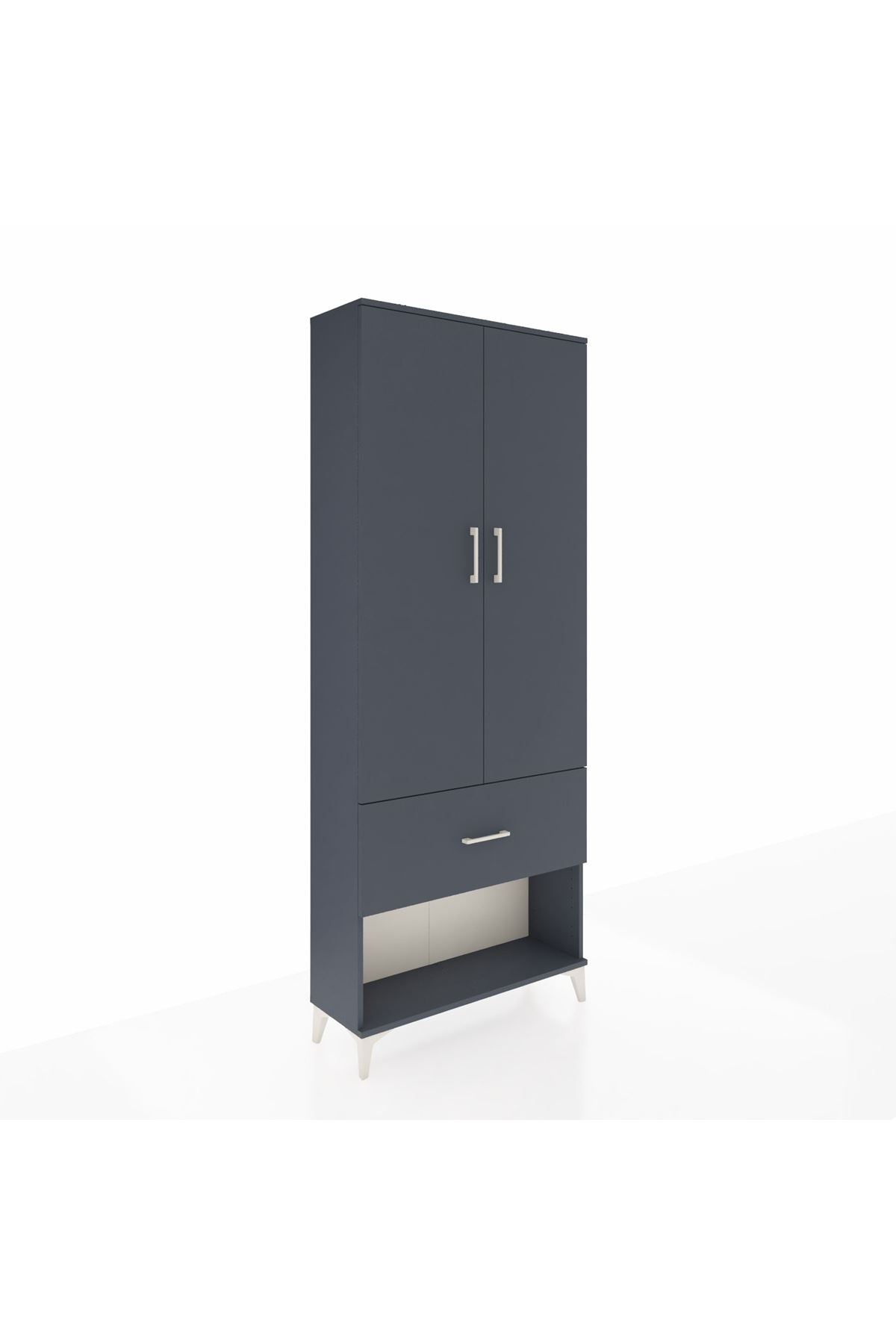 Arges Dolap 2 Raflı Tek Çekmeceli Tek Askılı 88x30x221 Antrasit-Antrasit