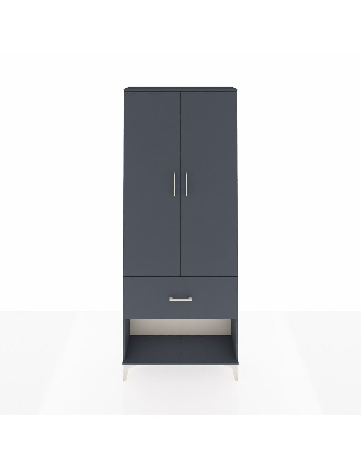 Arges Dolap 2 Raflı Tek Çekmeceli Tek Askılı 88x30x221 Antrasit-Antrasit