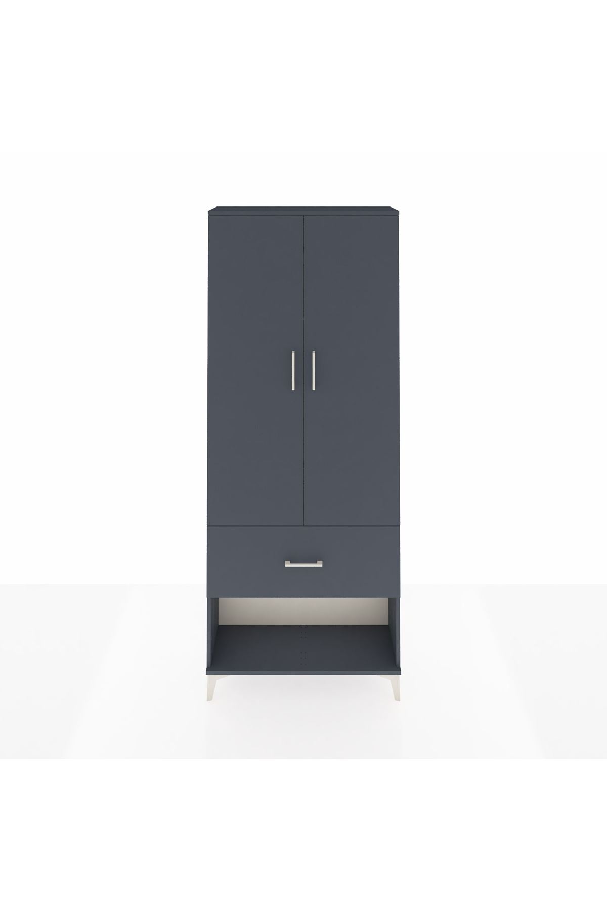 Arges Dolap 2 Raflı Tek Çekmeceli Tek Askılı 88x30x221 Antrasit-Antrasit