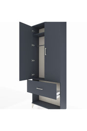 Arges Dolap 2 Raflı Tek Çekmeceli Tek Askılı 88x30x221 Antrasit-Antrasit