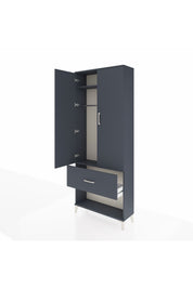 Arges Dolap 2 Raflı Tek Çekmeceli Tek Askılı 88x30x221 Antrasit-Antrasit