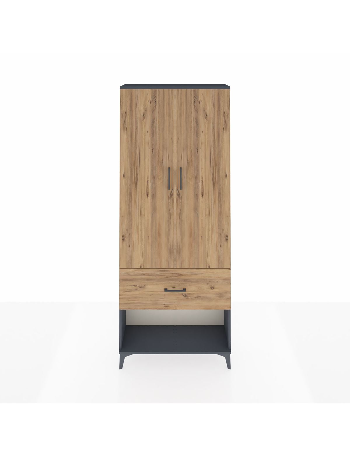 Arges Dolap 2 Raflı Tek Çekmeceli Tek Askılı 88x30x221 Antrasit-Çam