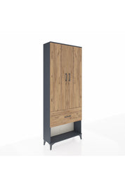 Arges Dolap 2 Raflı Tek Çekmeceli Tek Askılı 88x30x221 Antrasit-Çam