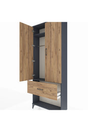 Arges Dolap 2 Raflı Tek Çekmeceli Tek Askılı 88x30x221 Antrasit-Çam