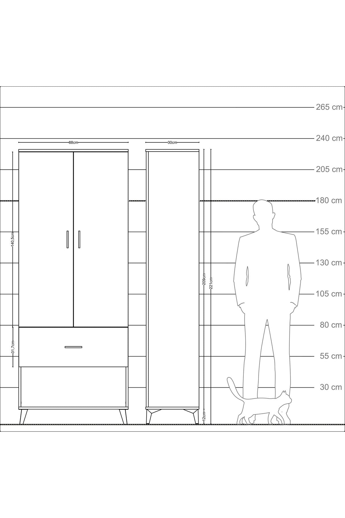 Arges Dolap 2 Raflı Tek Çekmeceli Tek Askılı 88x30x221 Çam-Aytaşı