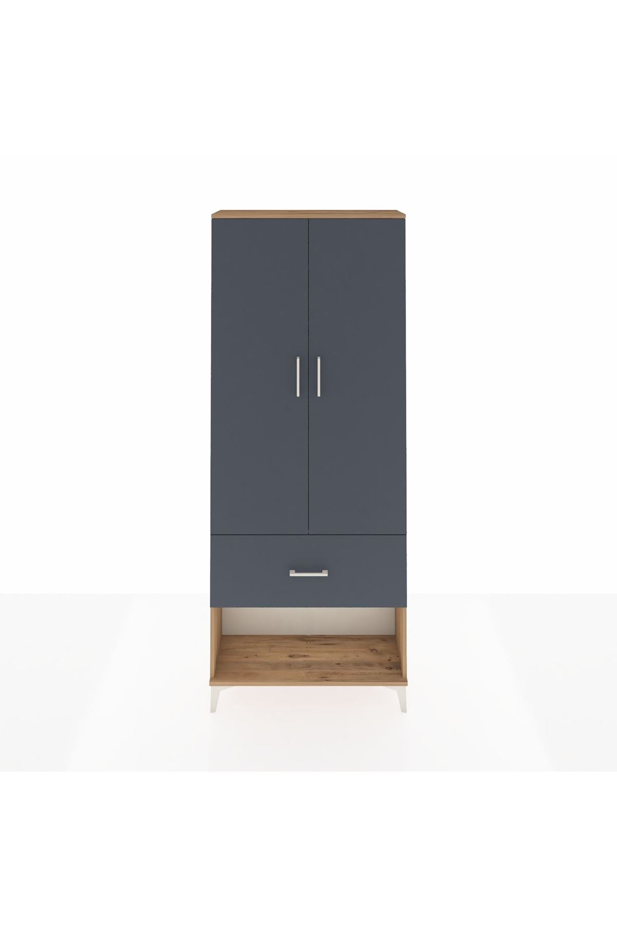 Arges Dolap 2 Raflı Tek Çekmeceli Tek Askılı 88x30x221 Çam-Antrasit