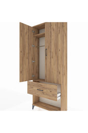 Arges Dolap 2 Raflı Tek Çekmeceli Tek Askılı 88x30x221 Çam-Çam