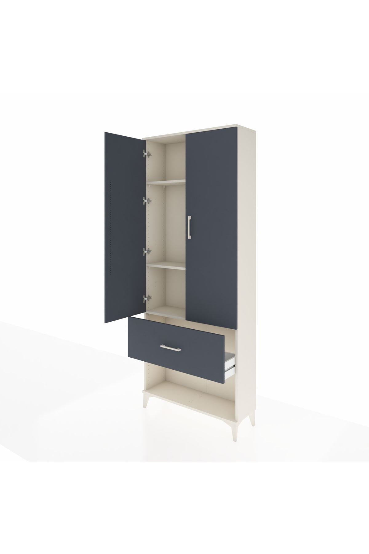 Arges Dolap 3 Raflı Tek Çekmeceli 2 Kapaklı 88x30x221 Aytaşı-Antrasit