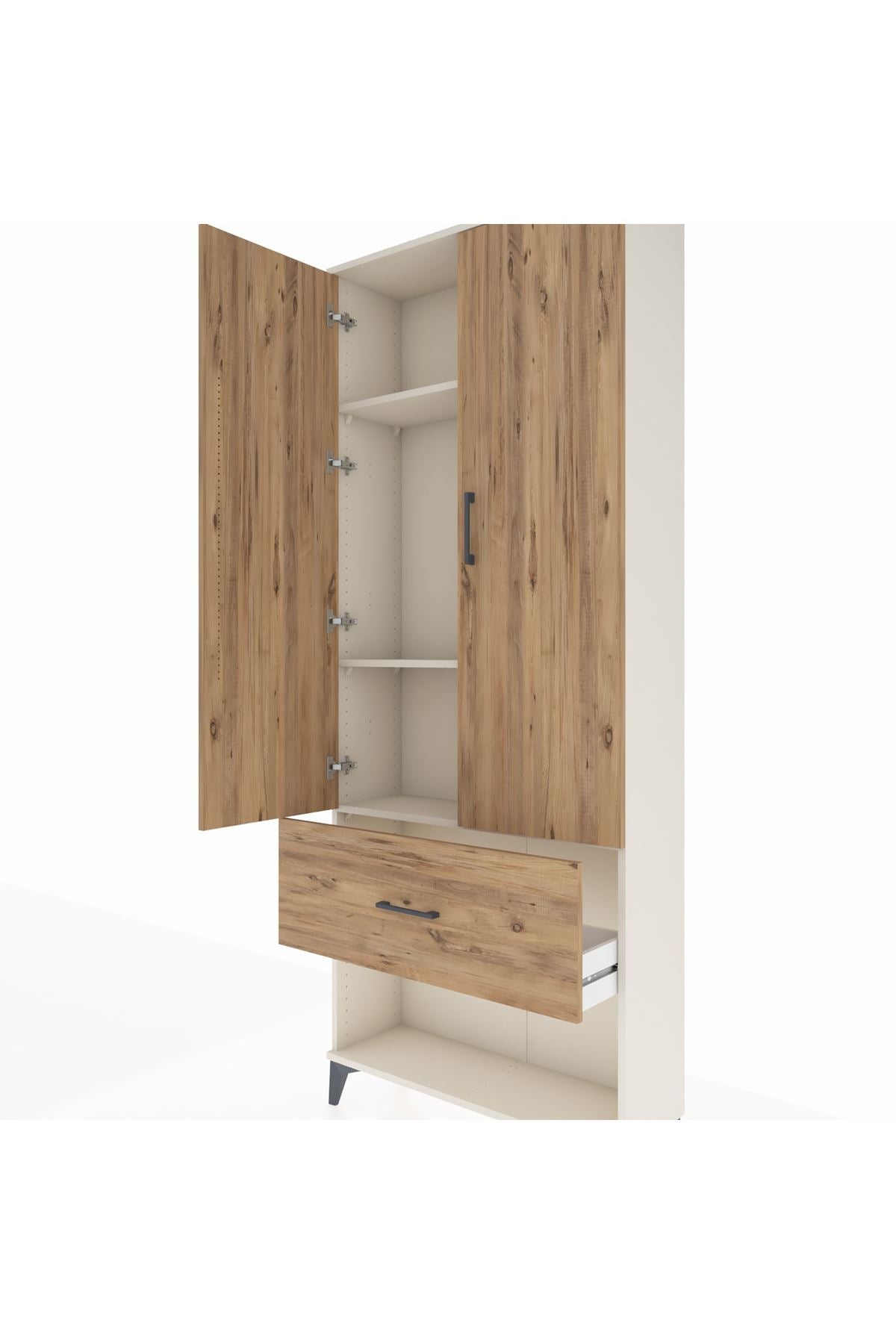 Arges Dolap 3 Raflı Tek Çekmeceli 2 Kapaklı 88x30x221 Aytaşı-Çam