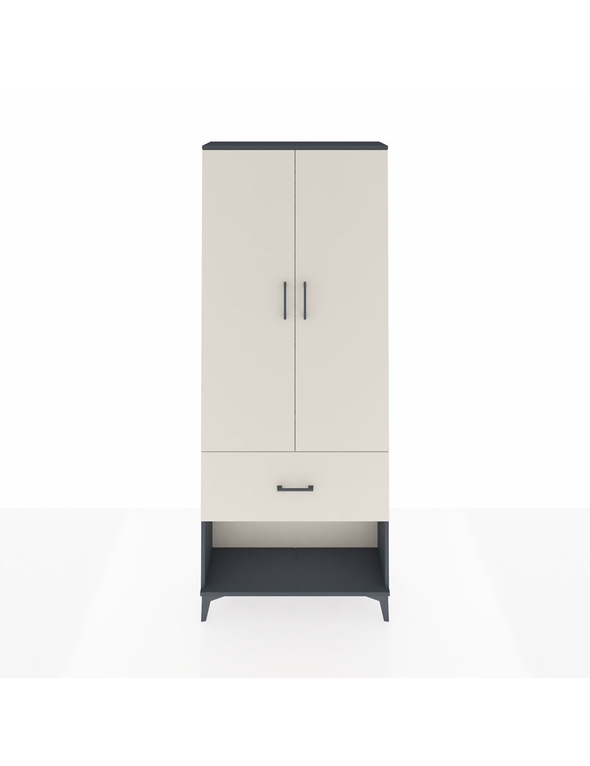 Arges Dolap 3 Raflı Tek Çekmeceli 2 Kapaklı 88x30x221 Antrasit-Aytaşı