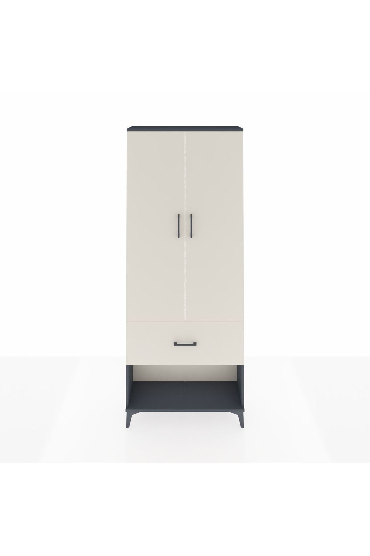 Arges Dolap 3 Raflı Tek Çekmeceli 2 Kapaklı 88x30x221 Antrasit-Aytaşı