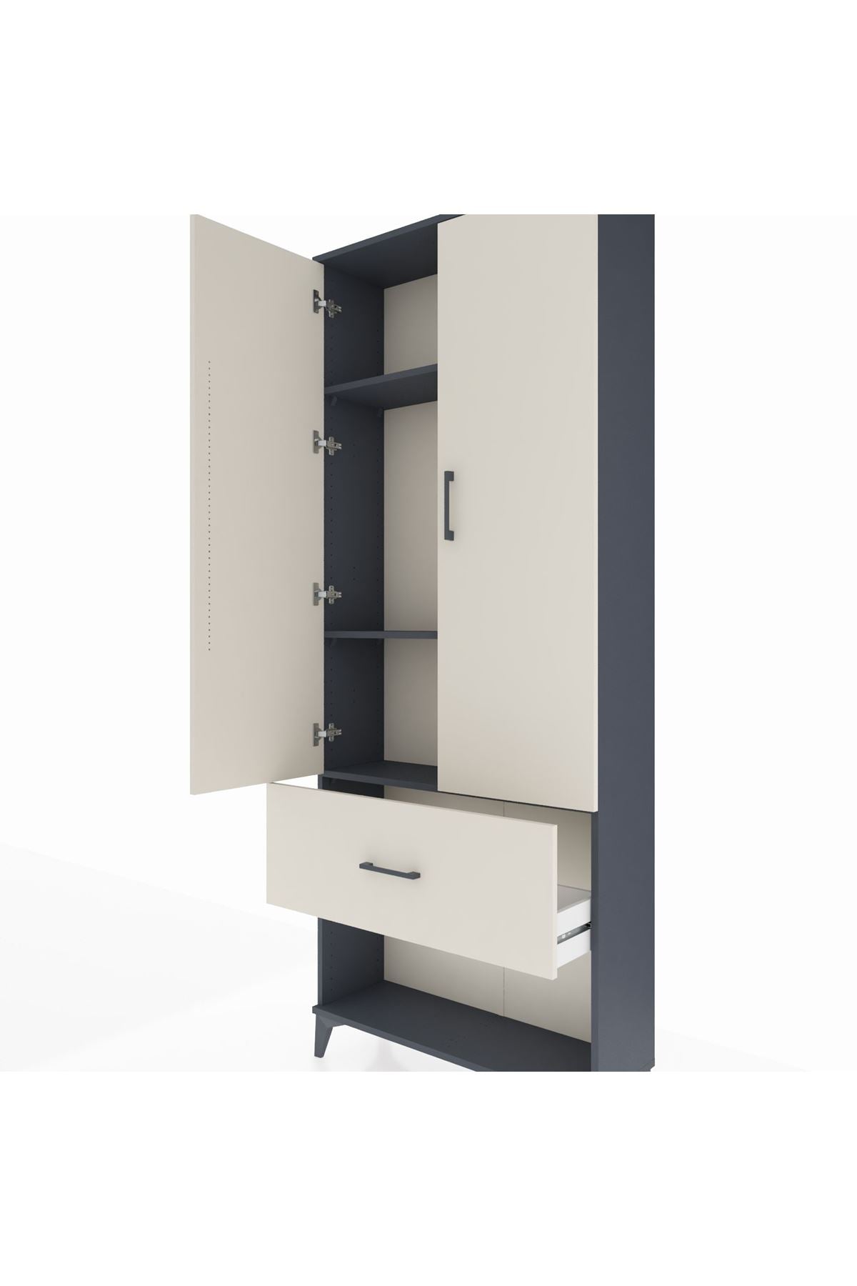 Arges Dolap 3 Raflı Tek Çekmeceli 2 Kapaklı 88x30x221 Antrasit-Aytaşı