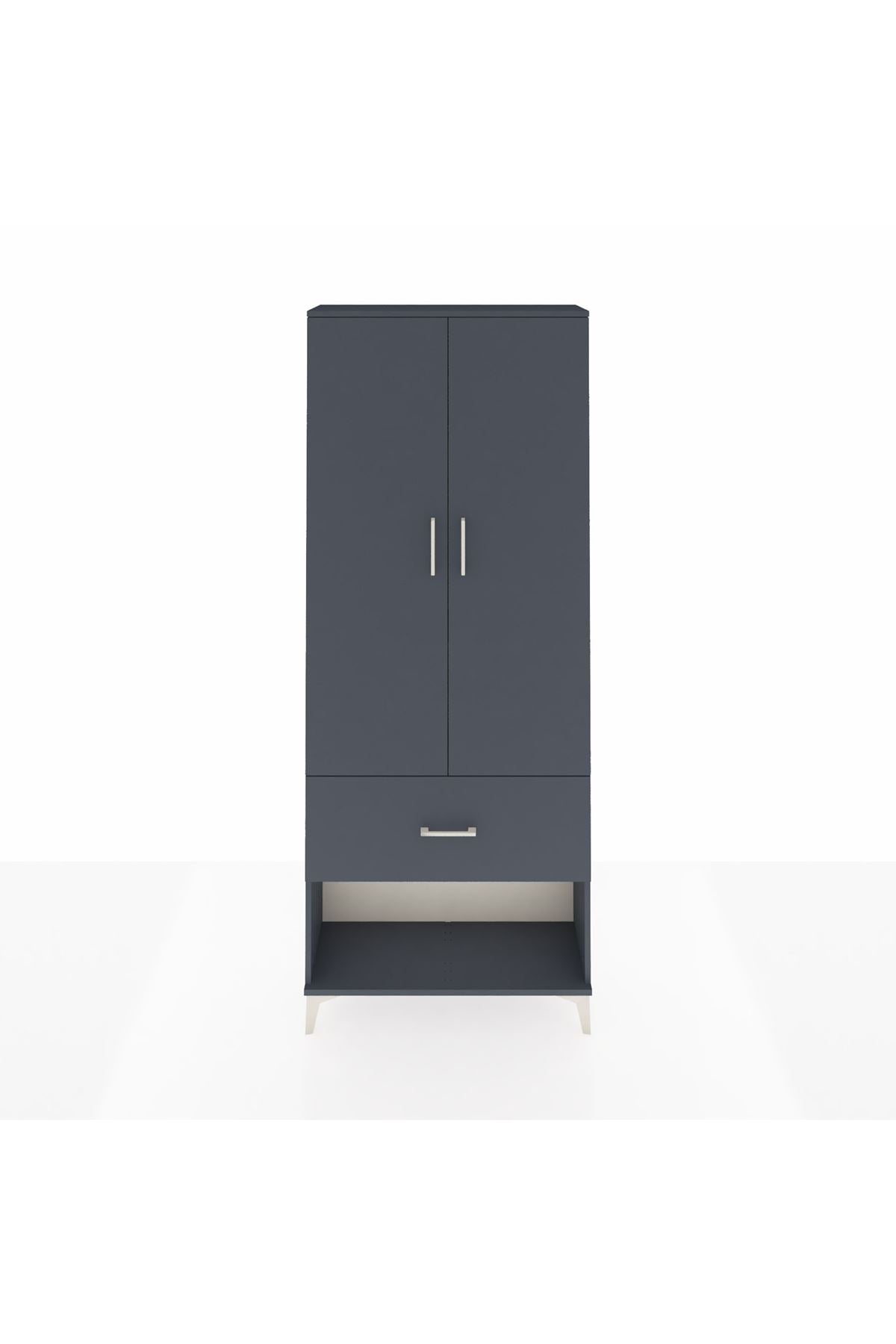 Arges Dolap 3 Raflı Tek Çekmeceli 2 Kapaklı 88x30x221 Antrasit-Antrasit