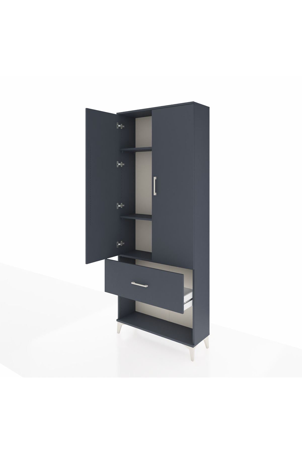 Arges Dolap 3 Raflı Tek Çekmeceli 2 Kapaklı 88x30x221 Antrasit-Antrasit