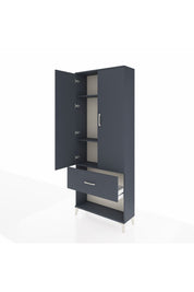 Arges Dolap 3 Raflı Tek Çekmeceli 2 Kapaklı 88x30x221 Antrasit-Antrasit