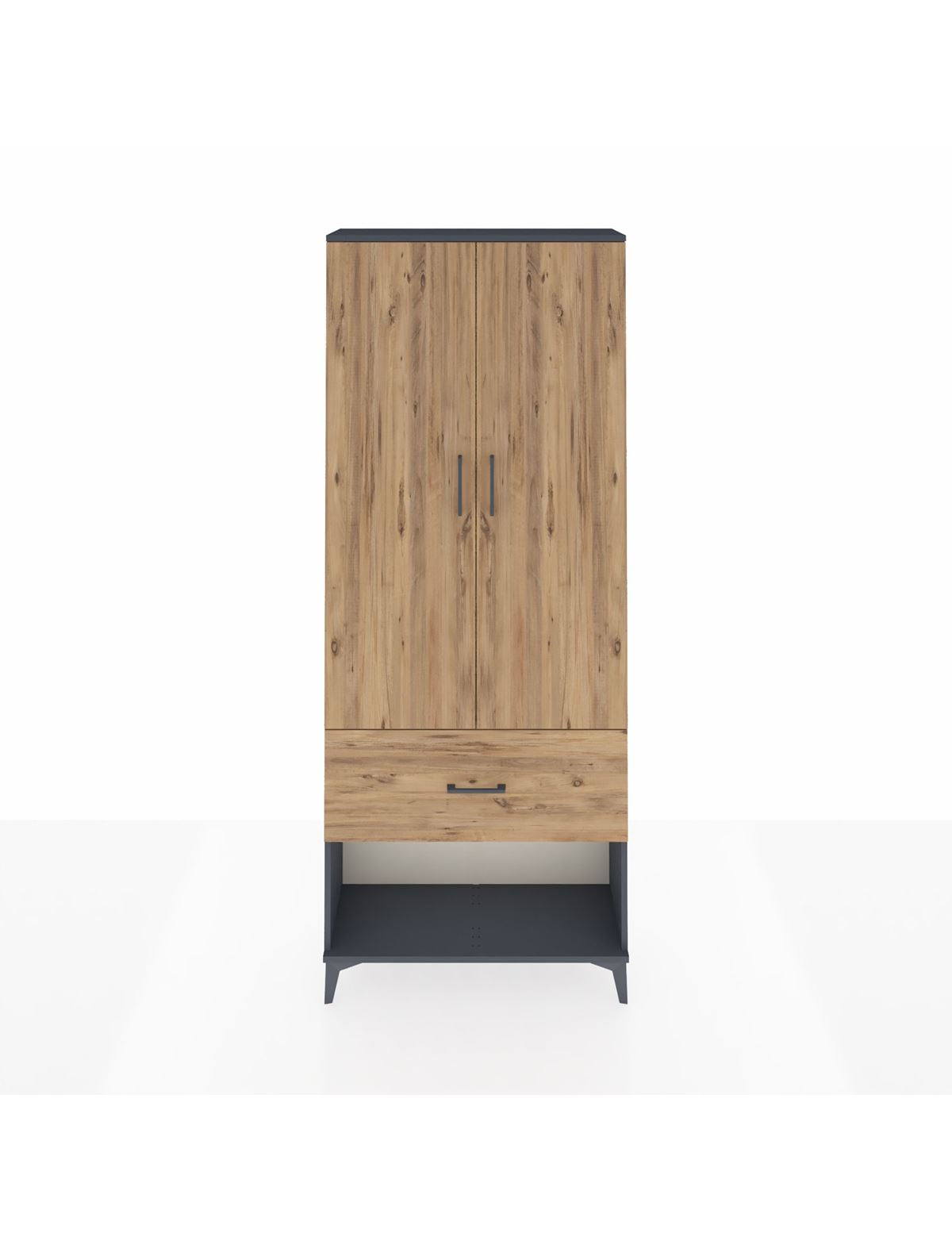 Arges Dolap 3 Raflı Tek Çekmeceli 2 Kapaklı 88x30x221 Antrasit-Çam