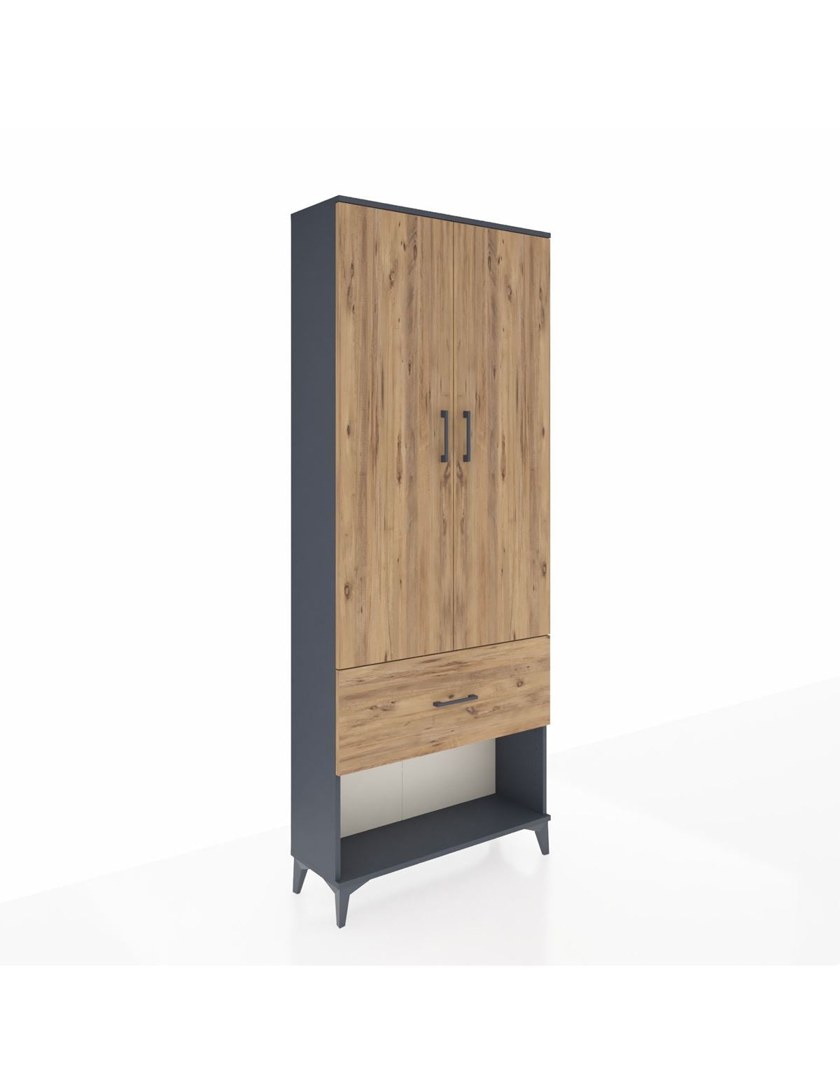 Arges Dolap 3 Raflı Tek Çekmeceli 2 Kapaklı 88x30x221 Antrasit-Çam