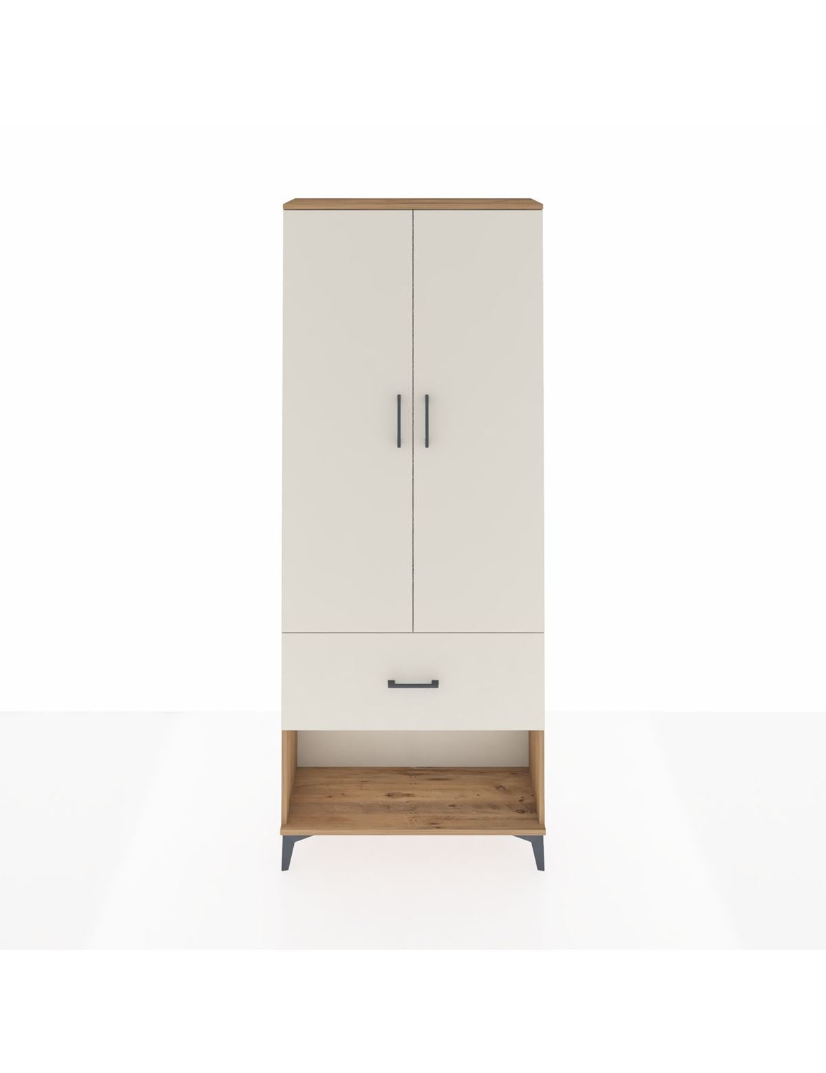 Arges Dolap 3 Raflı Tek Çekmeceli 2 Kapaklı 88x30x221 Çam-Aytaşı