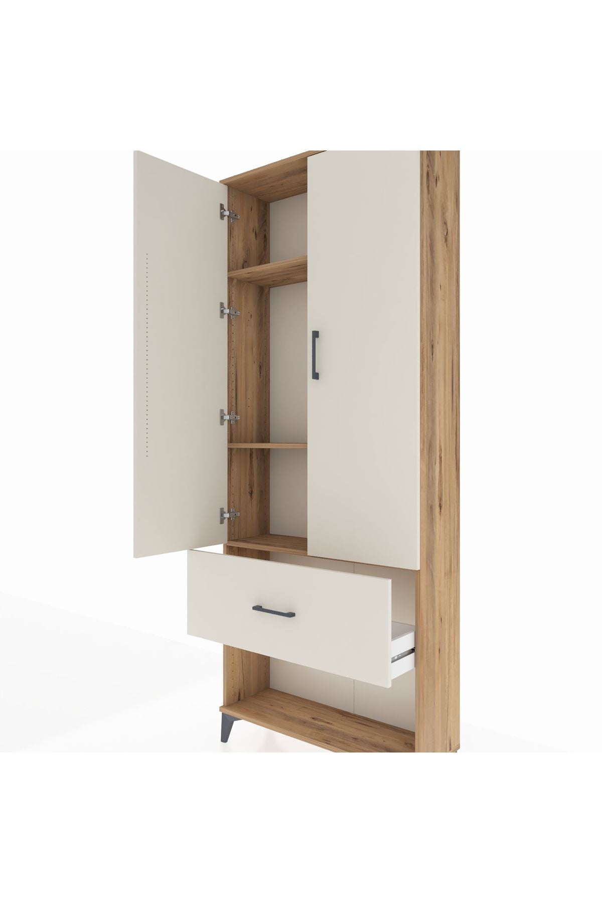 Arges Dolap 3 Raflı Tek Çekmeceli 2 Kapaklı 88x30x221 Çam-Aytaşı