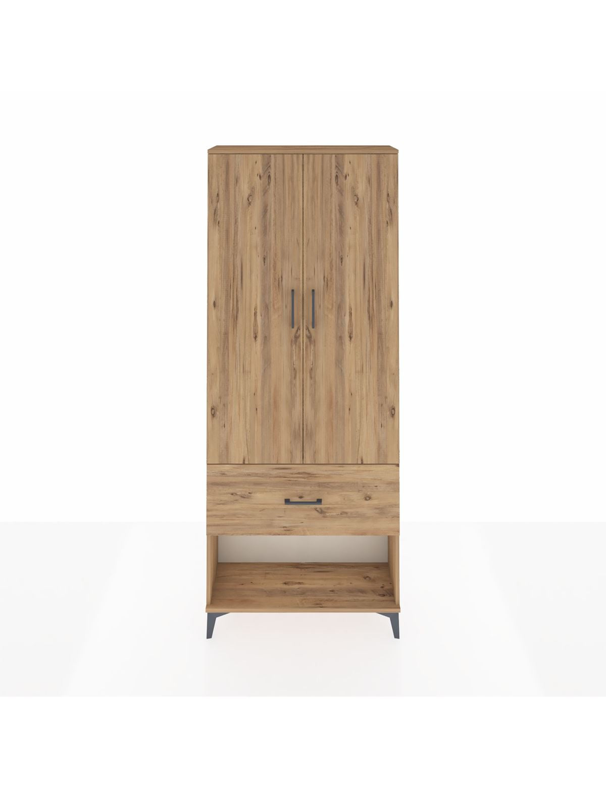 Arges Dolap 3 Raflı Tek Çekmeceli 2 Kapaklı 88x30x221 Çam-Çam