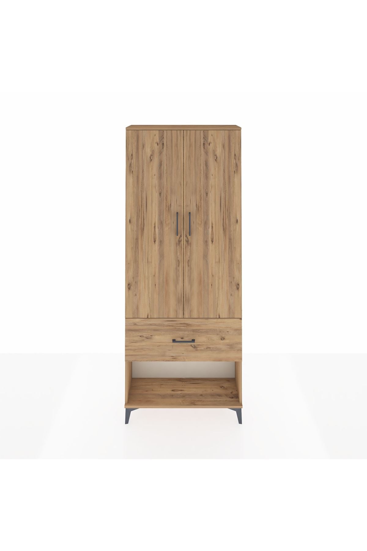 Arges Dolap 3 Raflı Tek Çekmeceli 2 Kapaklı 88x30x221 Çam-Çam