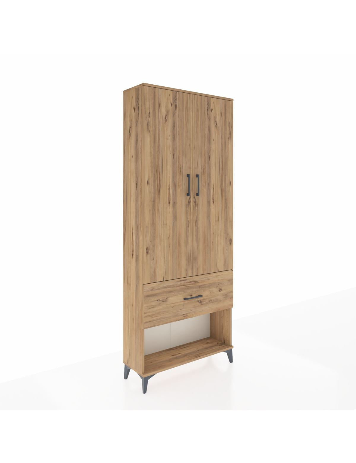 Arges Dolap 3 Raflı Tek Çekmeceli 2 Kapaklı 88x30x221 Çam-Çam