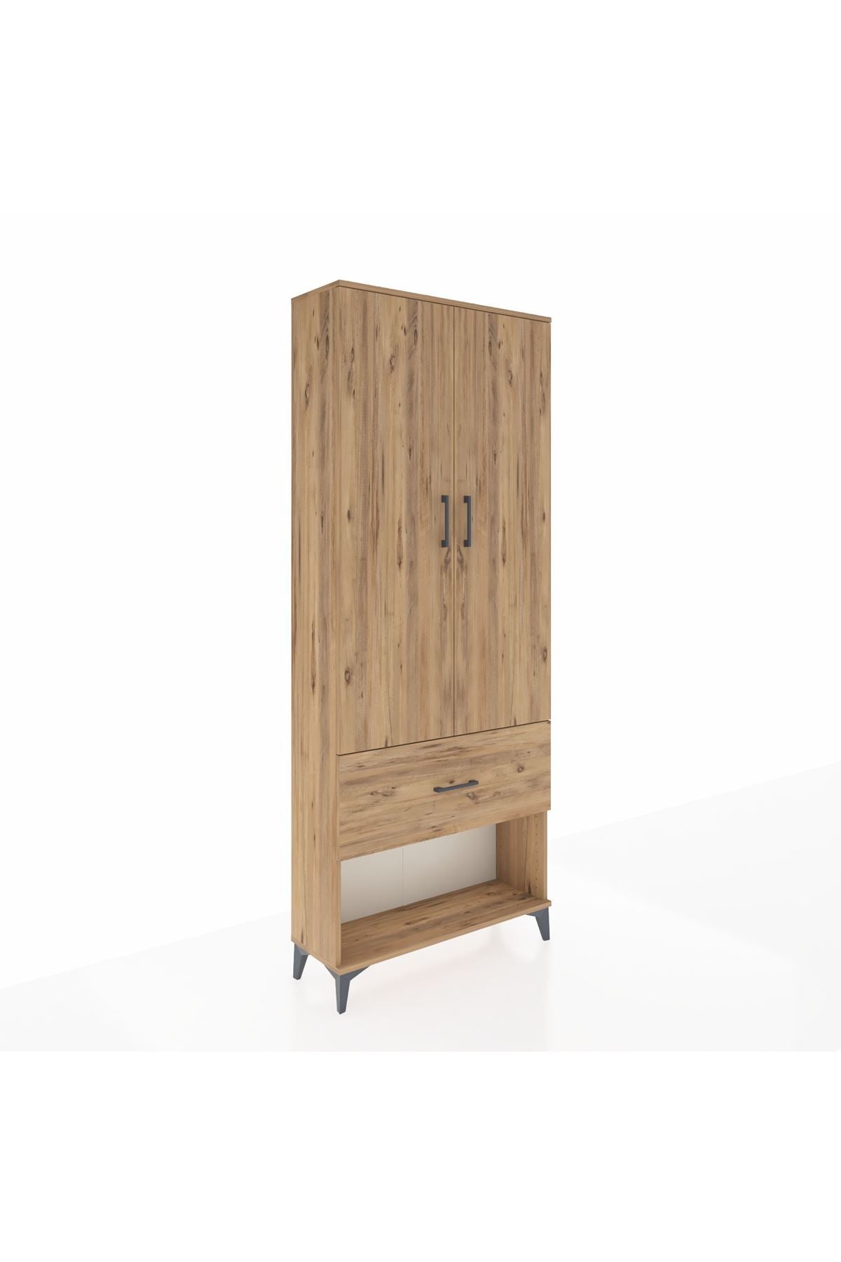 Arges Dolap 3 Raflı Tek Çekmeceli 2 Kapaklı 88x30x221 Çam-Çam