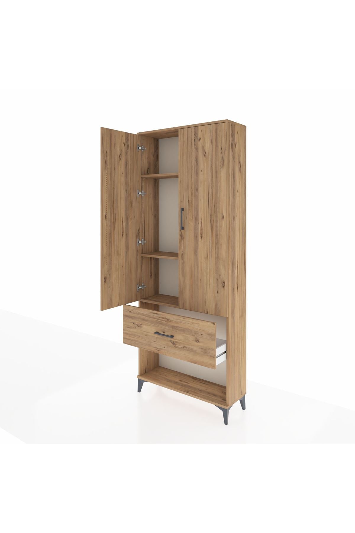 Arges Dolap 3 Raflı Tek Çekmeceli 2 Kapaklı 88x30x221 Çam-Çam