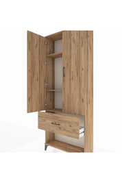 Arges Dolap 3 Raflı Tek Çekmeceli 2 Kapaklı 88x30x221 Çam-Çam