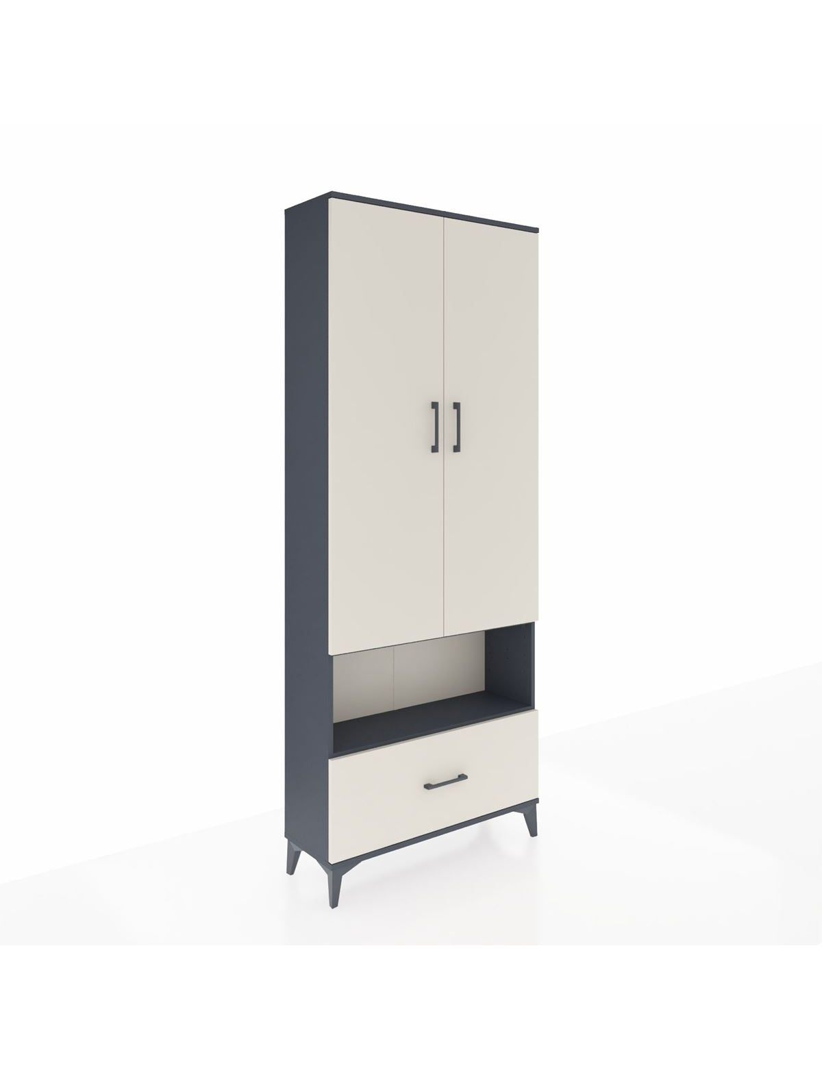 Arges Dolap 3 Raflı Tek Çekmeceli Tek Askılı 88x30x221 Antrasit-Aytaşı