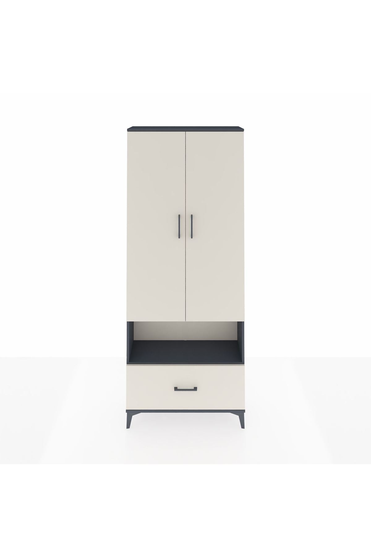 Arges Dolap 3 Raflı Tek Çekmeceli Tek Askılı 88x30x221 Antrasit-Aytaşı