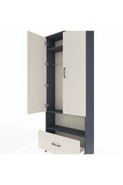 Arges Dolap 3 Raflı Tek Çekmeceli Tek Askılı 88x30x221 Antrasit-Aytaşı