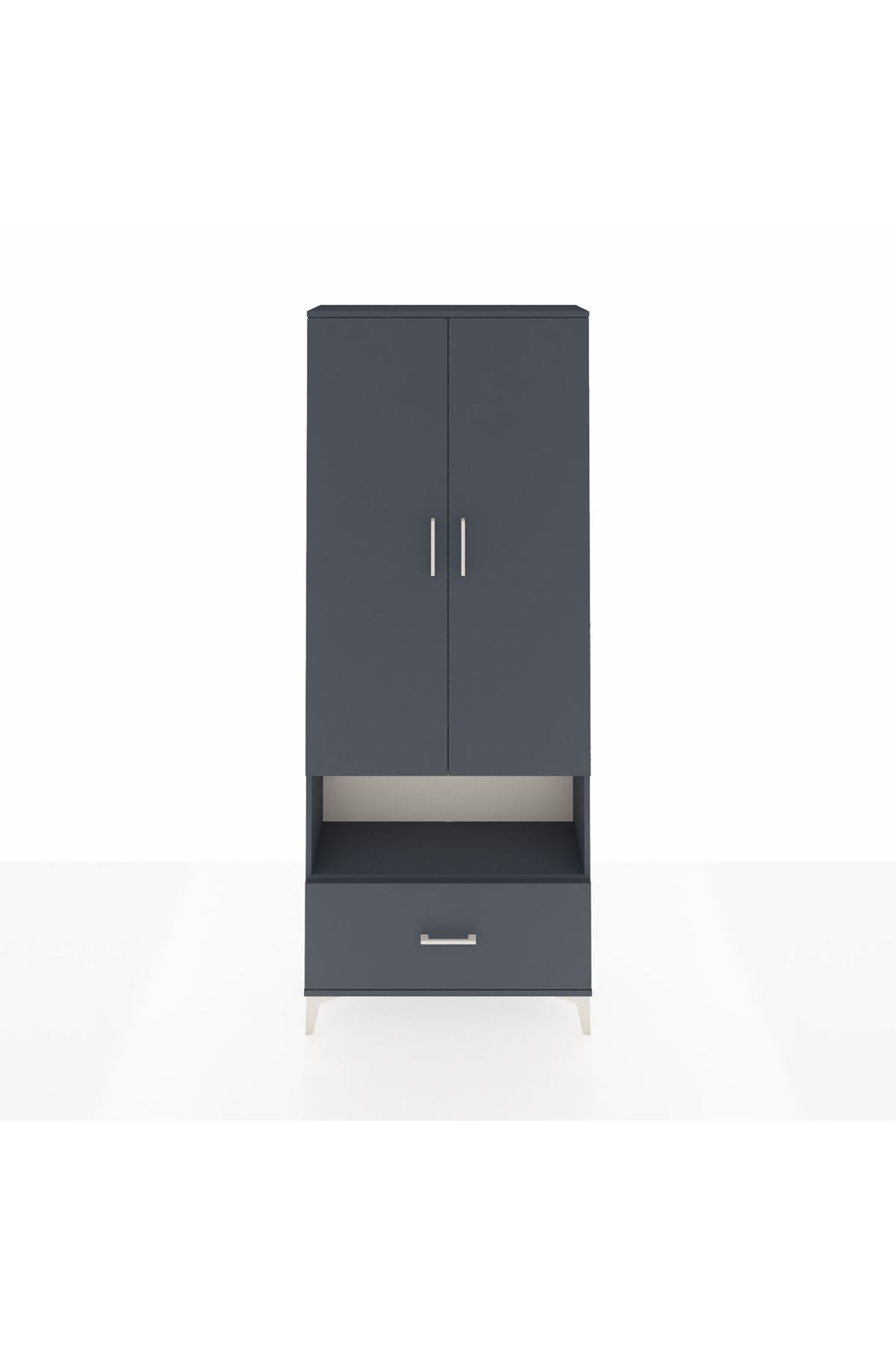 Arges Dolap 3 Raflı Tek Çekmeceli Tek Askılı 88x30x221 Antrasit-Antrasit