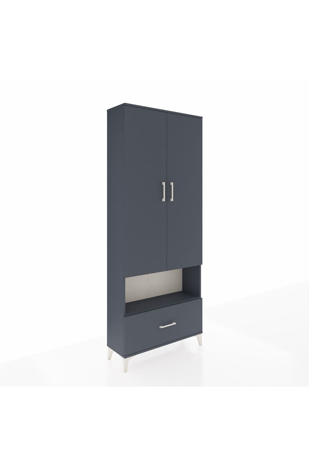 Arges Dolap 3 Raflı Tek Çekmeceli Tek Askılı 88x30x221 Antrasit-Antrasit