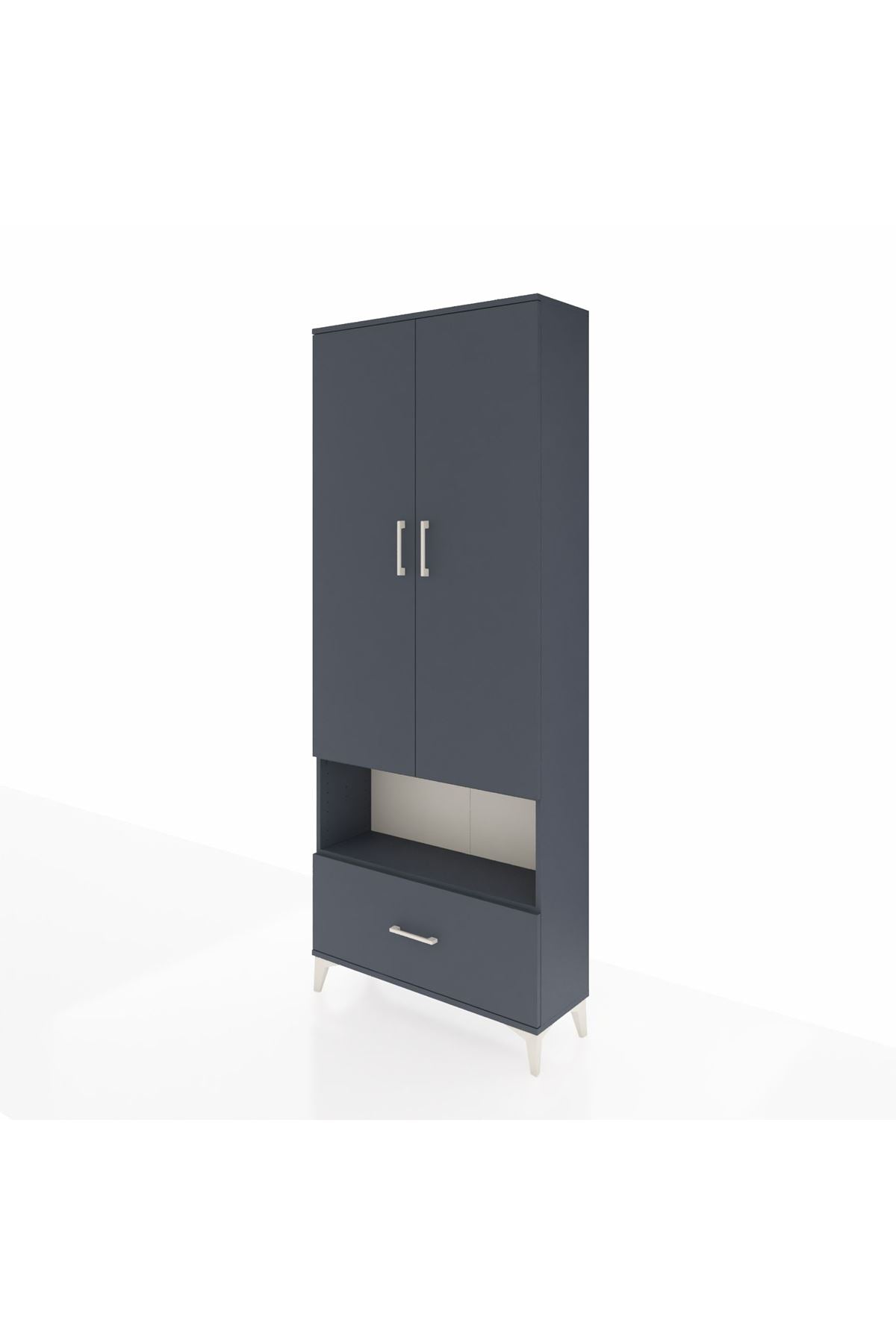 Arges Dolap 3 Raflı Tek Çekmeceli Tek Askılı 88x30x221 Antrasit-Antrasit