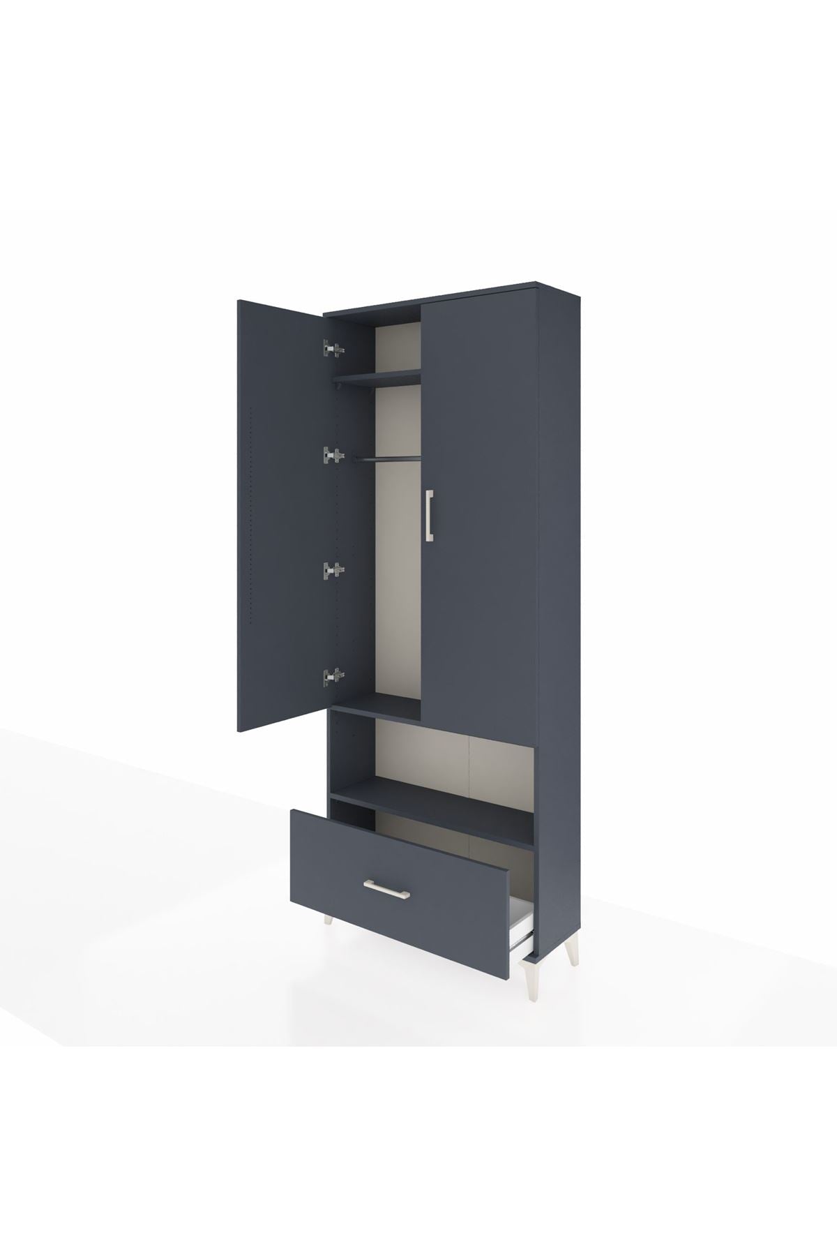 Arges Dolap 3 Raflı Tek Çekmeceli Tek Askılı 88x30x221 Antrasit-Antrasit