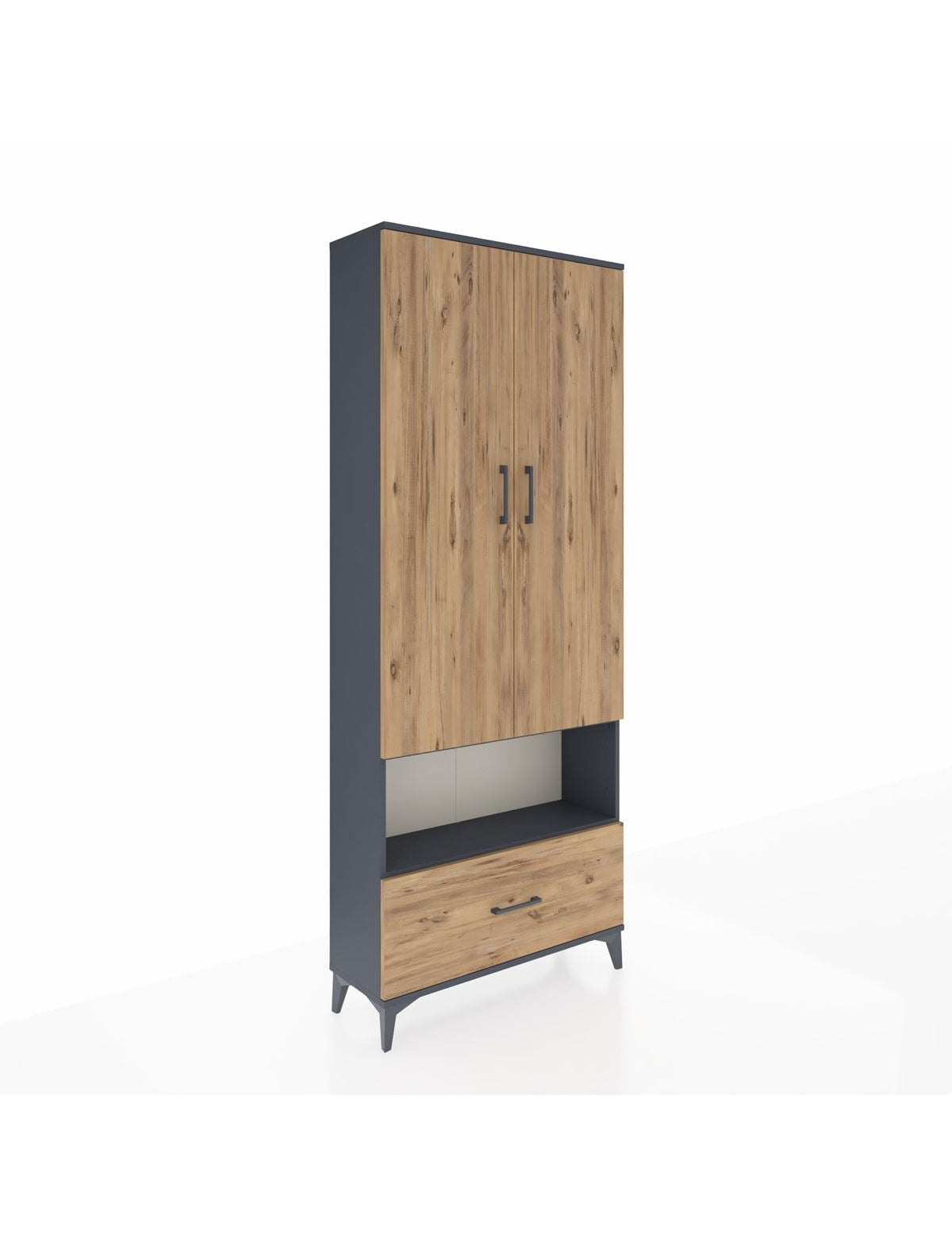 Arges Dolap 3 Raflı Tek Çekmeceli Tek Askılı 88x30x221 Antrasit-Çam