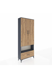 Arges Dolap 3 Raflı Tek Çekmeceli Tek Askılı 88x30x221 Antrasit-Çam