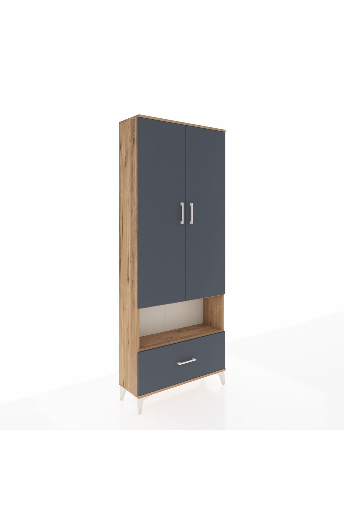 Arges Dolap 3 Raflı Tek Çekmeceli Tek Askılı 88x30x221 Çam-Antrasit