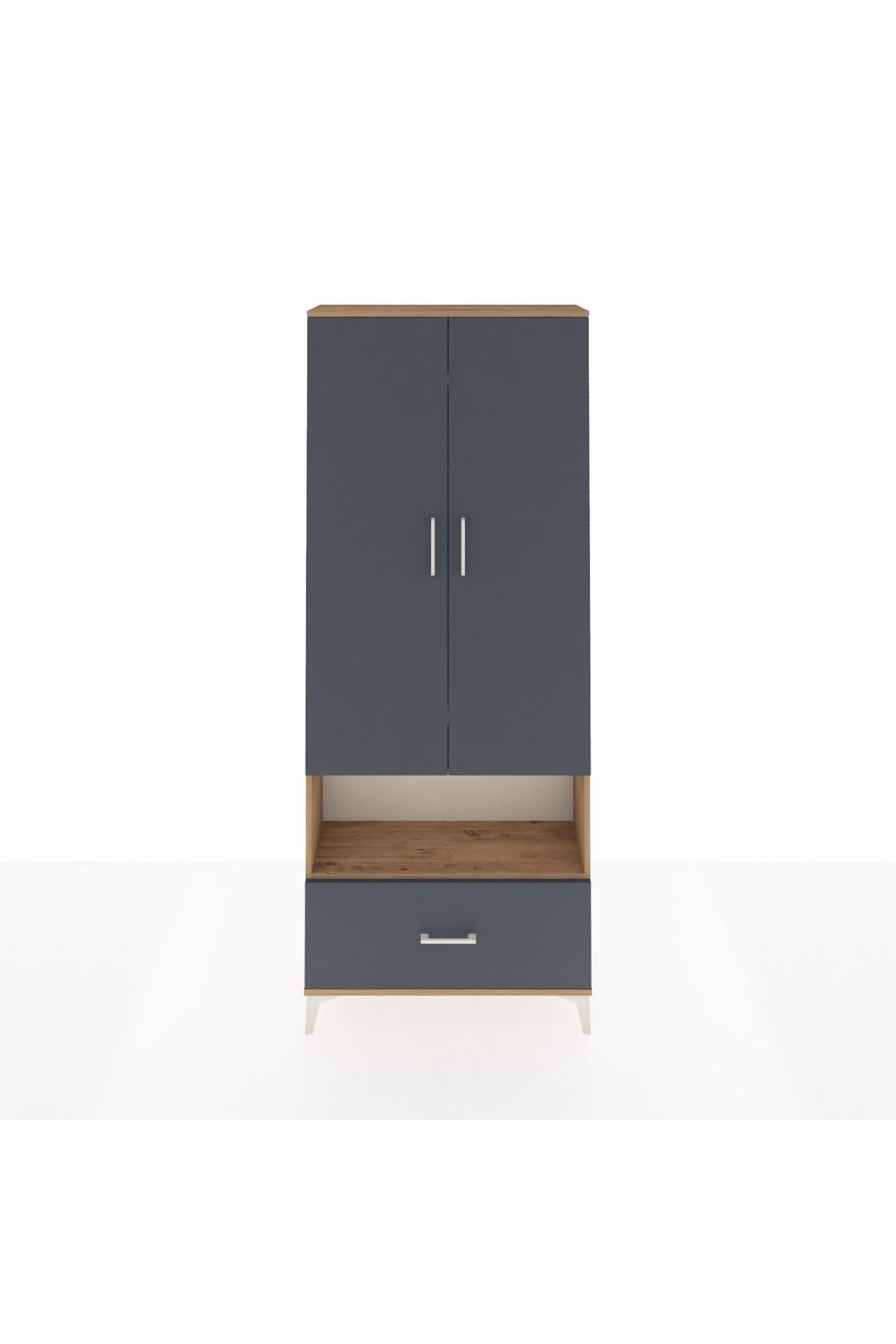 Arges Dolap 3 Raflı Tek Çekmeceli Tek Askılı 88x30x221 Çam-Antrasit