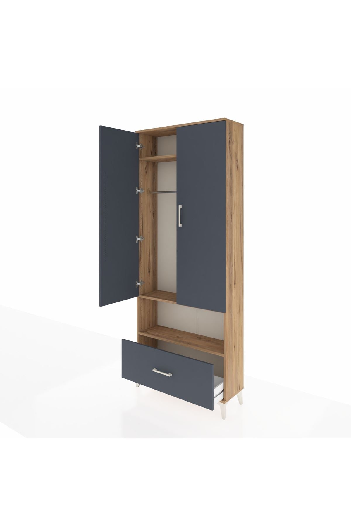 Arges Dolap 3 Raflı Tek Çekmeceli Tek Askılı 88x30x221 Çam-Antrasit