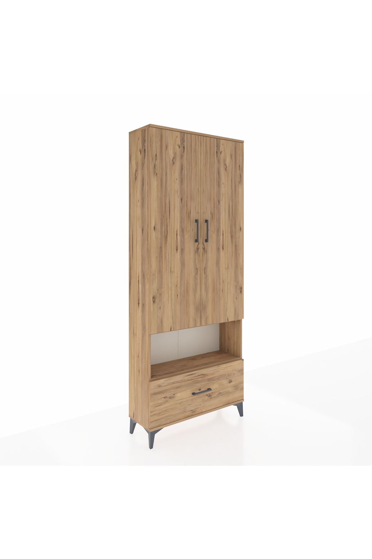 Arges Dolap 3 Raflı Tek Çekmeceli Tek Askılı 88x30x221 Çam-Çam