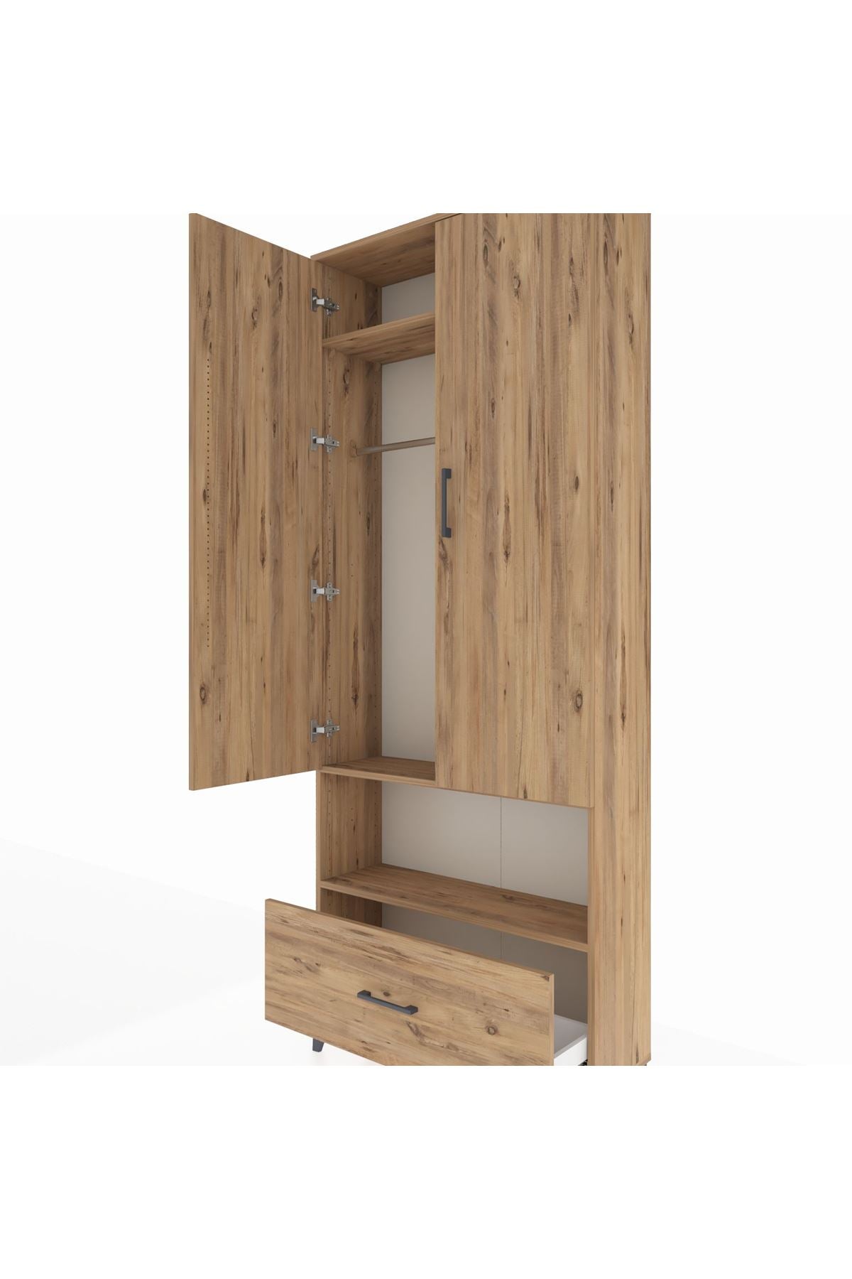 Arges Dolap 3 Raflı Tek Çekmeceli Tek Askılı 88x30x221 Çam-Çam